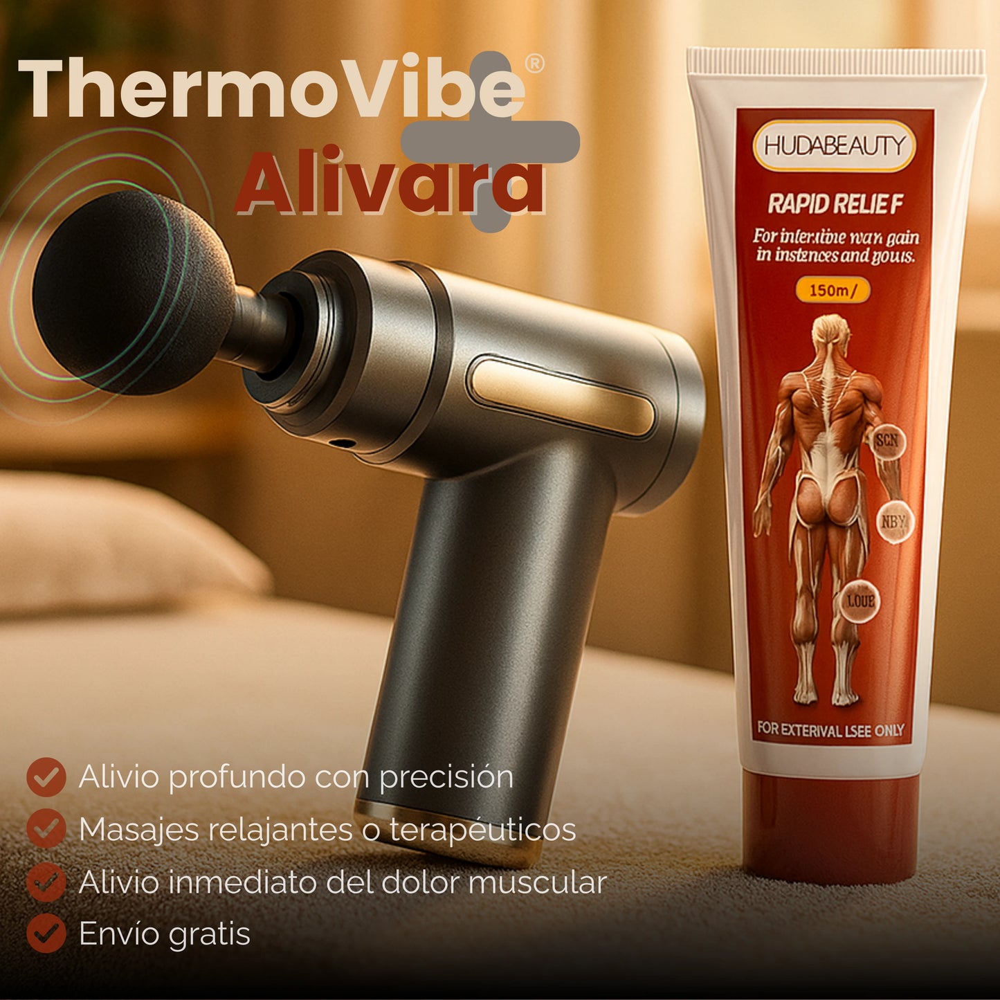 ThermoVibe + Alivara | Masajeador Ultrasónico + Crema Para Músculos