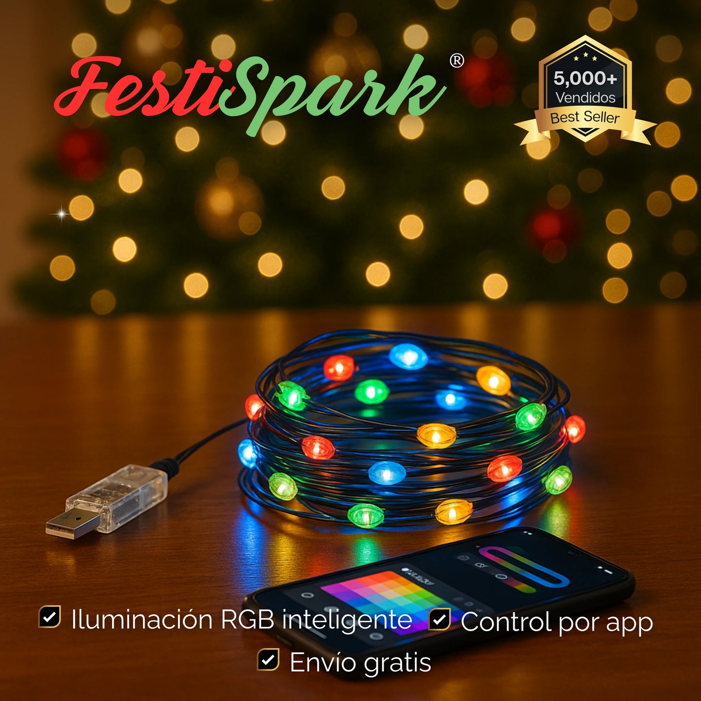FestiSpark | Tira 10M De Luces Navideñas Inteligentes